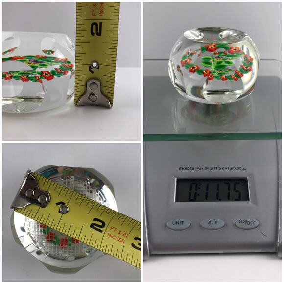 Perthshire 1998D Garlanded Pansy Lampwork Flower Leaves Clear Facet Paperweight - Picture 8 of 15